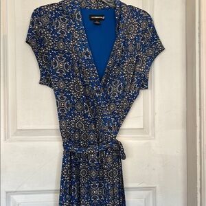 Liz Claiborne Blue/ black/ grey  Midi Wrap Dress with Dolman Sleeves